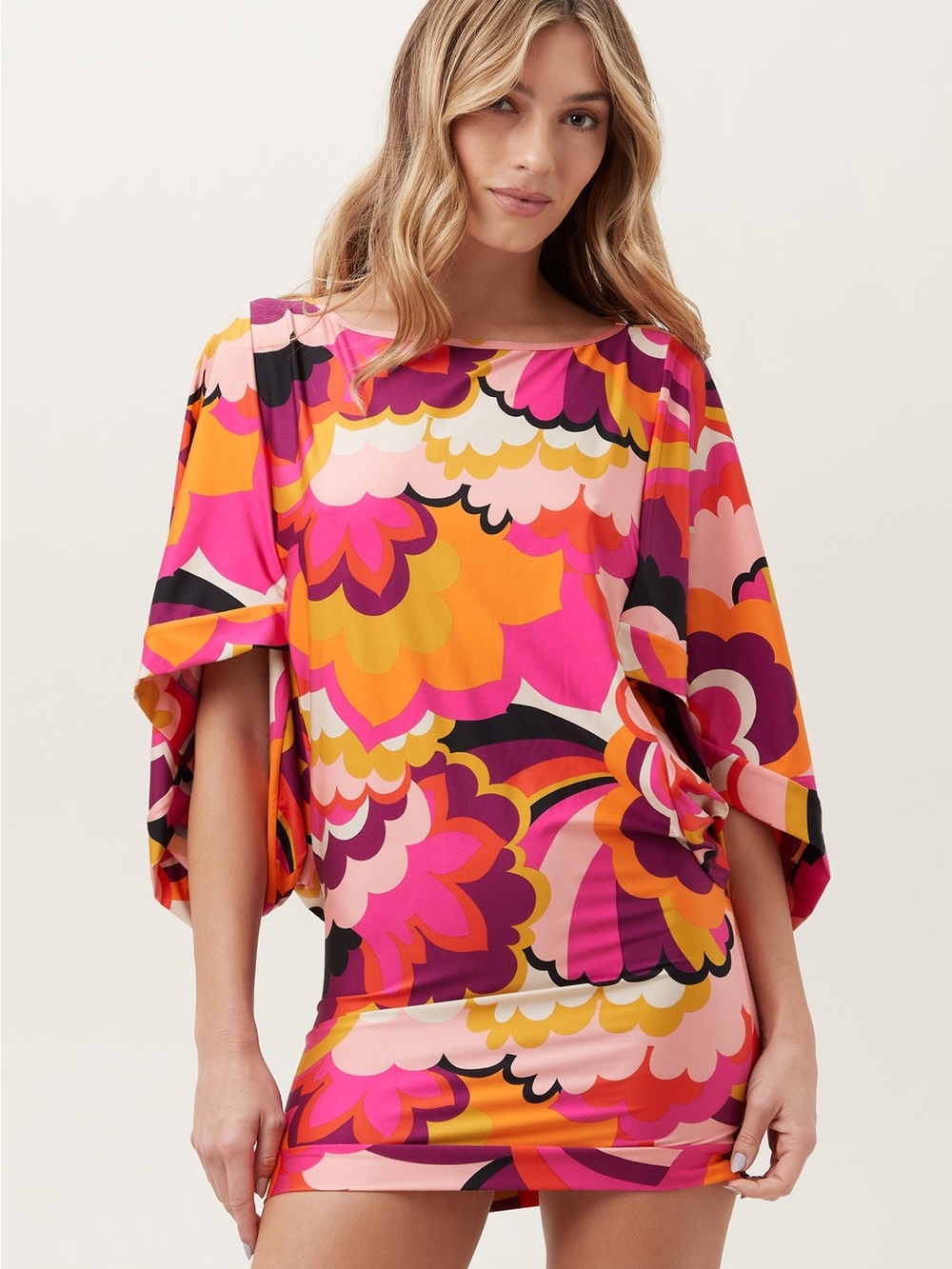 TRINA TURK Pink Fan Faire TUNIC Swim Cover Up Beach Resort Vacation Dress Large